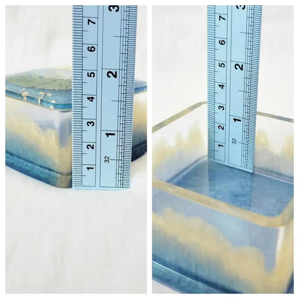 Floral Trinket Box Small Square Jewelry Box Stash Box Teal Blue Yellow Green